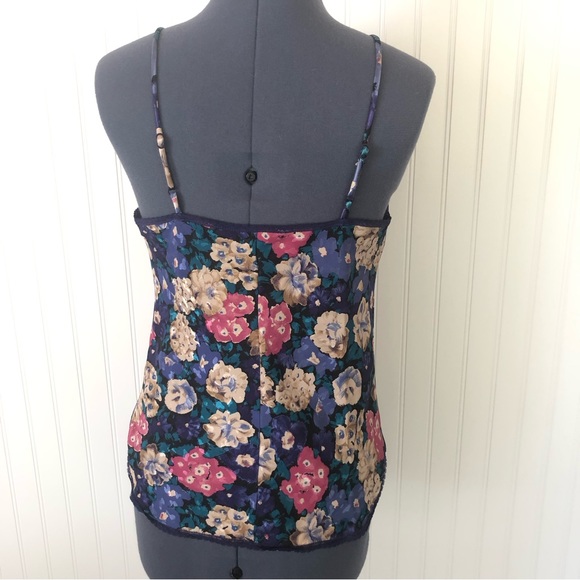 Vintage Floral Camisole Slip Top Purple Lace Satin Rosette Romantic Lingerie Med - Picture 7 of 16